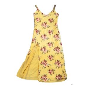 Yellow floral midi dress with a side leg slit